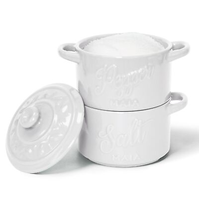 #ad Farmhouse Ceramic Salt and Pepper Bowls Holder Stackable Salt Container Salt ...