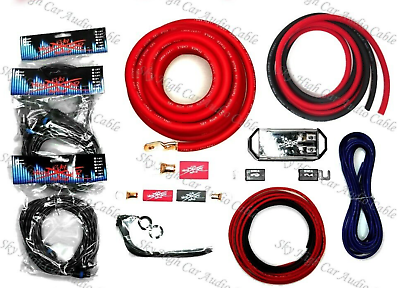 #ad Sky High Car Audio Red 1 0 AWG OFC to Dual 4 Gauge OFC Complete Amp Kit Split