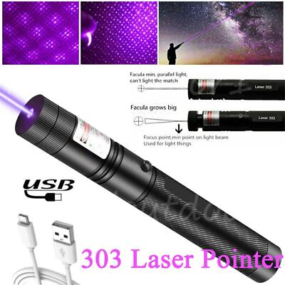 #ad 990Miles Purple Laser Pointer Rechargeable Lazer Pen 532nm Visible Beam Light