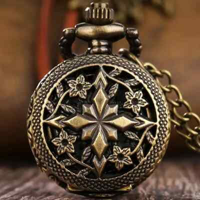 #ad Cross Flower Quartz Pocket Watch Vintage Hollow Necklace Chain Watch Hot New BFF