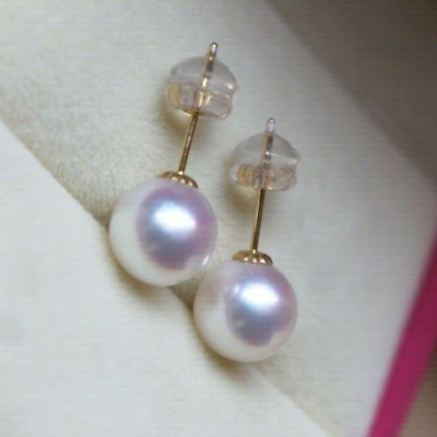 #ad Gorgeous AAAA 6 7mm natural Round South Sea white pearl earrings 18K GOLD