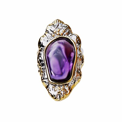 #ad Unique Retro Natural Amethyst S925 sterling silver ring open size 74.1cts AS24