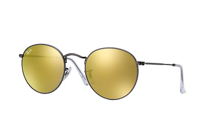 #ad Ray Ban Sunglasses Round Metal RB 3447 029 93 Matte Gunmetal w Gold Mirror 50mm
