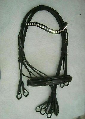 #ad Leather Weymouth Bridle With Crystal Browband double Leather Reins Free Shipping