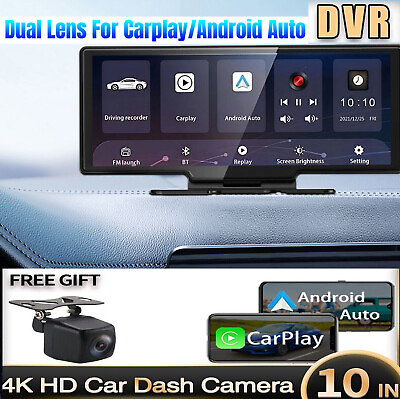 #ad 4K 10.26quot; DVR Dash Cam Mirror Android Auto Camera CarPlay Record Dual Lens US