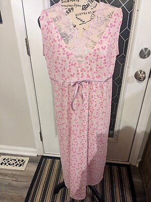 #ad Ladies Vintage Ashley Taylor Pink Floral amp; Lace Sleeveless Nightgown Size M