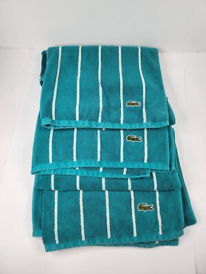 #ad Lacoste Sport Stripe Green Bath Towels 100% Cotton 30quot; x 49quot; Big Crocodile Logo