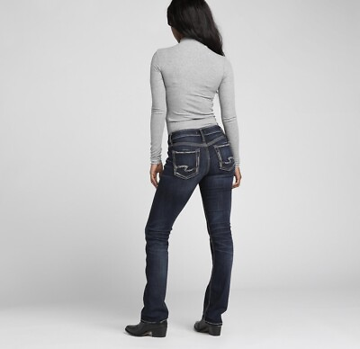 #ad New Silver Elyse Mid Rise Slim Bootcut Jeans Indigo W 32 Dark Curvy Relaxed $89
