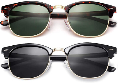 #ad Retro Vintage Polarized Sunglasses Mens UV400 Half Metal Frame Club Sunglasses