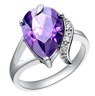#ad Platinum Purple Zirconia Band Ring Size 8 B93
