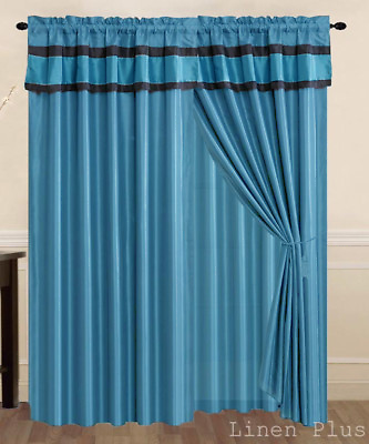 #ad New Black Turquoise Curtain Panel Window Covering Drapes