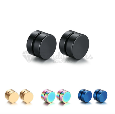 #ad PAIR of Stainless Steel Magnetic Non Piercing Round Disc Cheater Stud Earrings
