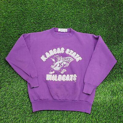#ad Vintage Kansas State Wildcat Sweatshirt Women XL 21x24 Purple Gray Spellout Arch