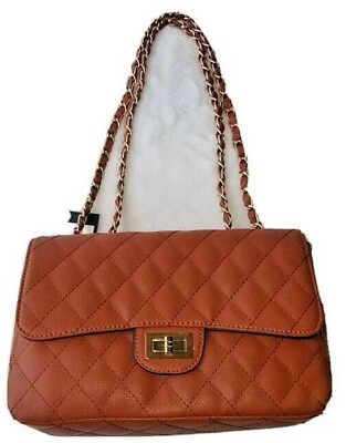 #ad New Isabelle Vegan Leather Quilted Medium Brown Shoulder Bag