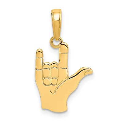#ad 10k Yellow Gold I Love You Hand Sign Language Pendant