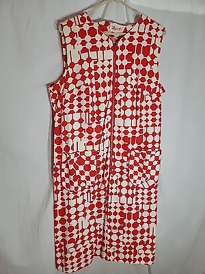 #ad Vintage Step’n Go Vintage Red Geometrical Design Dress w Pockets Size Medium