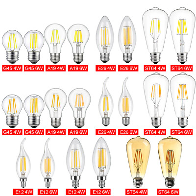 #ad E26 110V Vintage Retro LED Edison Bulb COB Filament Dimmable 4W 6W 8W Lamp Light