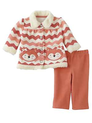 #ad Infant Girls Baby Fox Outfit Pink Chevron Fleece Polka Shirt amp; Pants Set 3 6m