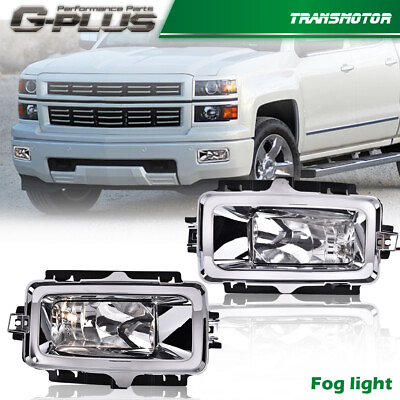 #ad Fit For 13 15 Chevrolet Silverado Clear Lens Fog Light Lamps W Bulb Bezel