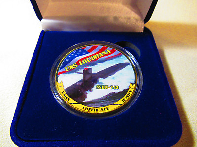 #ad US NAVY SUBMARINE USS LOUISIANA SSBN 743 Challenge Coin w Presentation Box