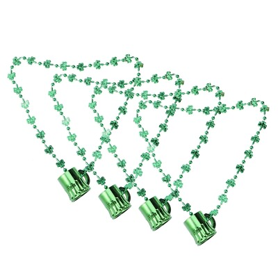 #ad 4 Pcs St. Patrick’s Day Costume Shot Glasses Necklace Beaded