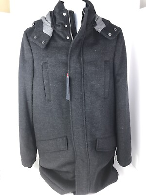 #ad Tommy Hilfiger NWT Men#x27;s Modern Fit Charcoal Black Snowden Full Zip Heavy Coat