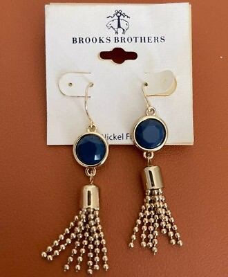 #ad Brooks Brothers Womens Silver Studded Blue Crystal Rhinestone Tassel Earrings