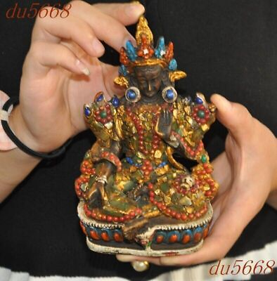 #ad 5.8quot;old Tibetan Buddhism temple Inlay gem Tara Kwan Yin GuanYin goddess statue