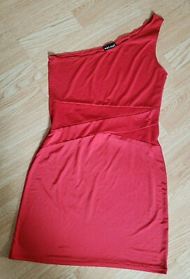 #ad Women size S red bodycon one shoulder mesh short slinky mini sleeveless dress
