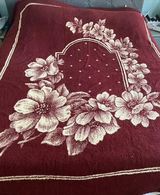 #ad San Marcos Original Mexico Red Reversible Acrylic Floral Queen Size Blanket $79.99