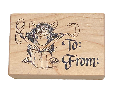 #ad NEW Stampa Rosa HOUSE MOUSE Wood RUBBER STAMP Christmas Monica#x27;s To: From:
