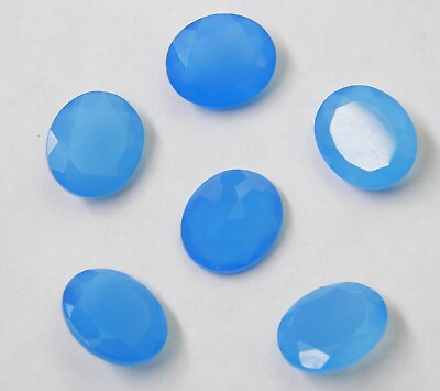 #ad 10 Pcs Natural Blue Chalcedony 7x9mm Oval Faceted Cut Loose Handmade Gemstone