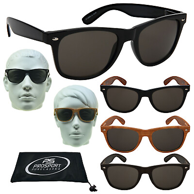 #ad Black Sunglasses Horn Rimmed Wood Grain Glasses Dark Tinted Lens