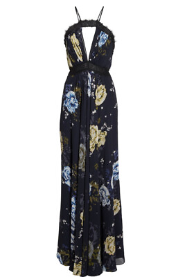 #ad Jill Stuart Floral Printed Navy Margaret Print Maxi Dress Gown