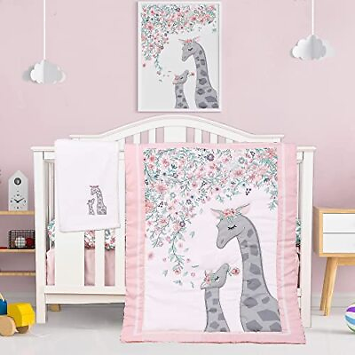 #ad Crib Sets for Girls Giraffe Floral Baby Nursery Crib Bedding Set Pink Giraffe
