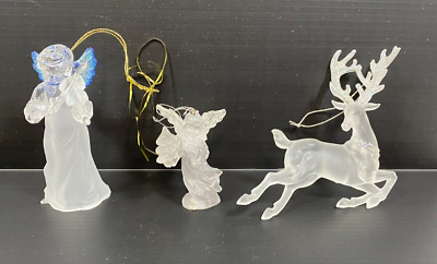 #ad Set of 3 Frosted Acrylic Christmas Ornaments 2 Angels amp; a Reindeer $4.50