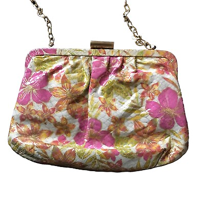 #ad Hobo Evening Clutch Chain Pink Floral Handbag Purse VTG READ