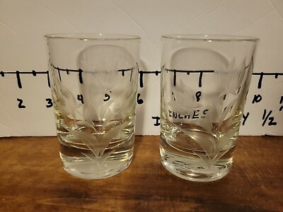 #ad Pair if Princess House Etched Small Juice Glasses 3 1 2quot; Crystal Tumblers
