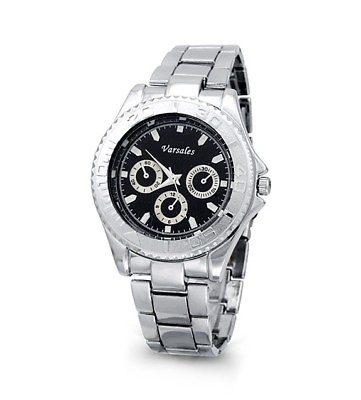 #ad Mens Sporty Silver Tone Black Dial Quartz Bracelet Watch