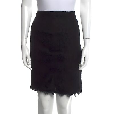 #ad Diane Von Furstenberg Black Floral Eyelash Lace Pencil Skirt Size S 4 6 EUC