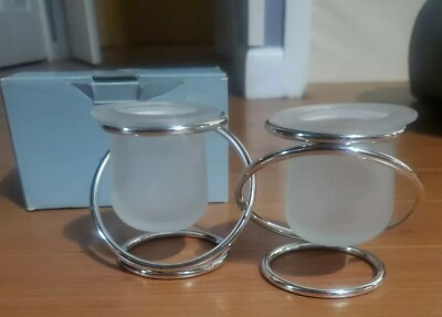 #ad PartyLite Silver Plated Gemini Silver Twin Candle Holder Retired Model P7207
