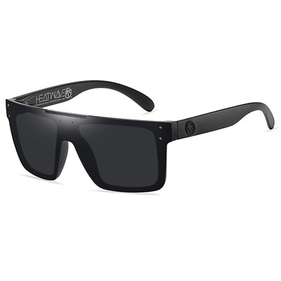 #ad Polarized Large Rimless Shield Sunglasses Matte Black Frame Dark Smoke Lens NIB