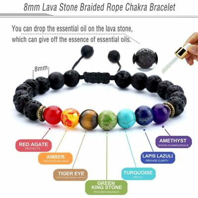 #ad 7 Chakra Bracelet Healing Balance Beaded Lava Natural Stone Yoga Reiki Prayer