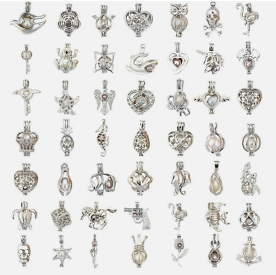 #ad 15 Bulk Silver Plated Pearl Beads Cage Locket Pendant Charm Random DIY Necklace
