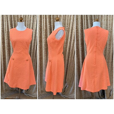 #ad Vintage Mod Orange Creamsicle Mini Dress Small 1960s