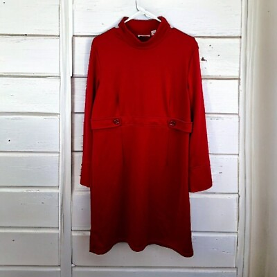 #ad Cato Women#x27;s 16 Red Cotton Long Sleeve Max Dress button detail on waist wrist
