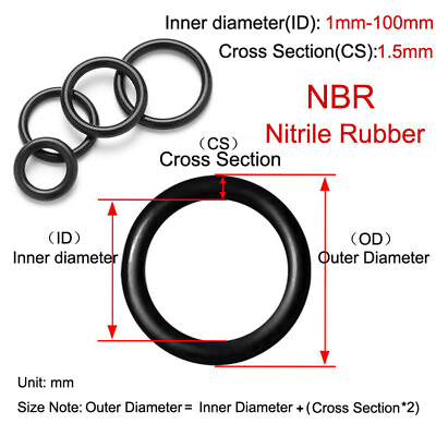 #ad O Rings 1.5mm Cross Section NBR Nitrile Rubber 1mm 100mm ID Oil Resistant Seals