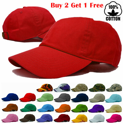 #ad Mens Womens Baseball Caps Hat Washed Adjustable Cotton Plain Solid Dad Ball Cap $8.89