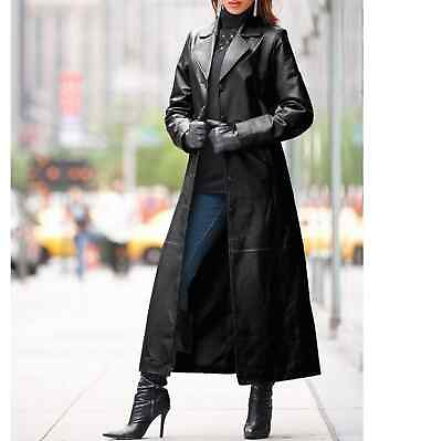 #ad Women Leather Coat 100% Genuine Lambskin Handmade Celebrity Long Coat LC 003