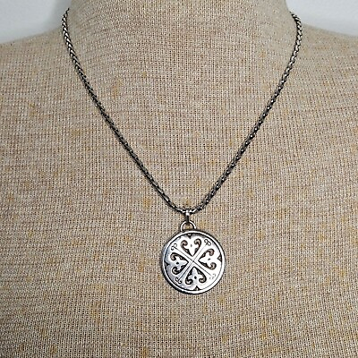 #ad Brighton Womens Pendant Necklace Silver Plated Round Medallion Heart Scroll